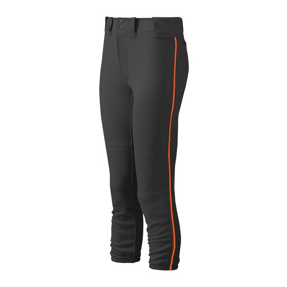 Calças Mizuno Softball Belted Piped - Mulher - Pretas/Laranja - KVQDO3806